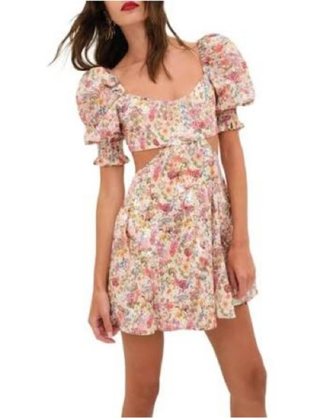 NWT FOR LOVE & LEMONS sz S ARYA Wonderland Floral Cut Out Mini Dress Mushrooms